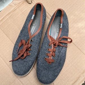 Grey Wool Keds with Brown Laces and Trim (Size 6 US)